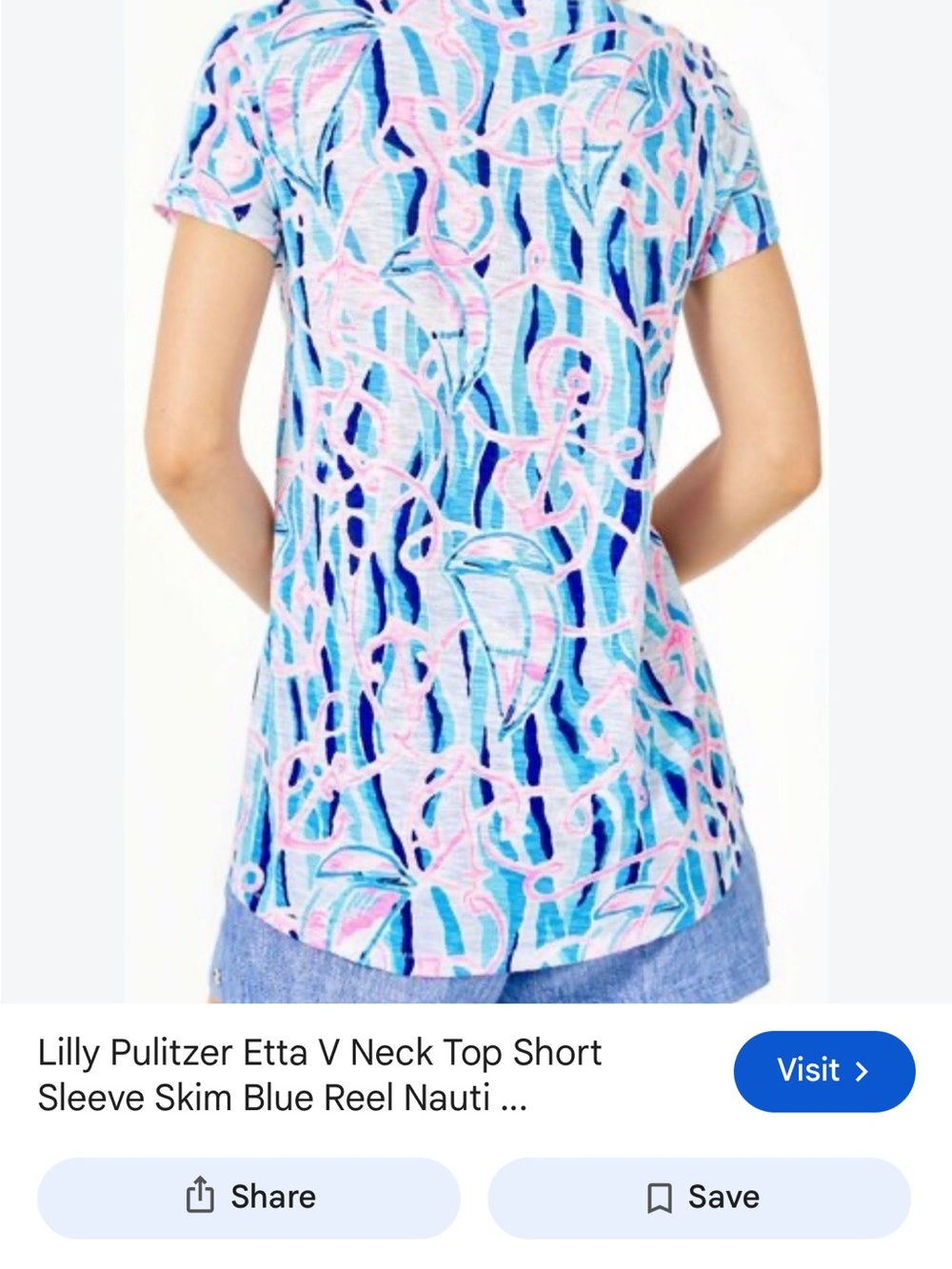 Lilly Pulitzer Short Sleeve V-Neck Top in Blue and Pink Print